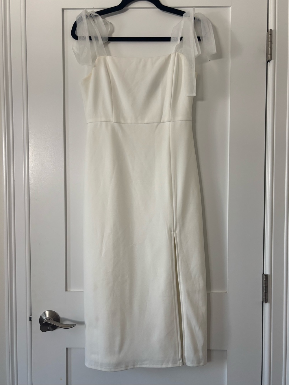 Lulus White Midi Dress Slit Square Neck Romantic Bridal Shower Size M - Picture 3 of 6